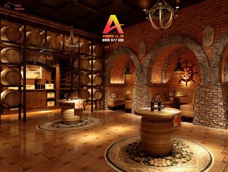 Thi công hầm rượu giả gỗ kiến trúc giả cổ